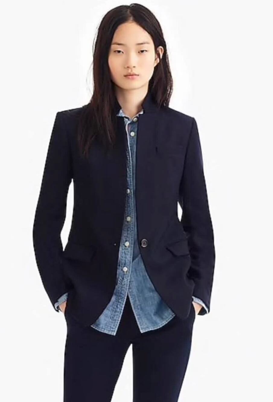 J. Crew Regent Blazer Jacket Women's Size 16T Navy Blue Ventless Standing Collar